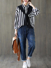 Loose Striped Lapel Collar Long Sleeve Shirt